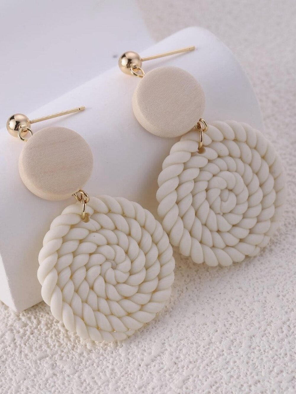 Ivory Braided Disc Drop Earrings
